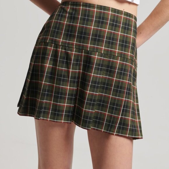Women's 8 NWT Superdry Vintage Tweed Pleat Mini Skirt Plaid Pleated School Girl - Picture 2 of 12